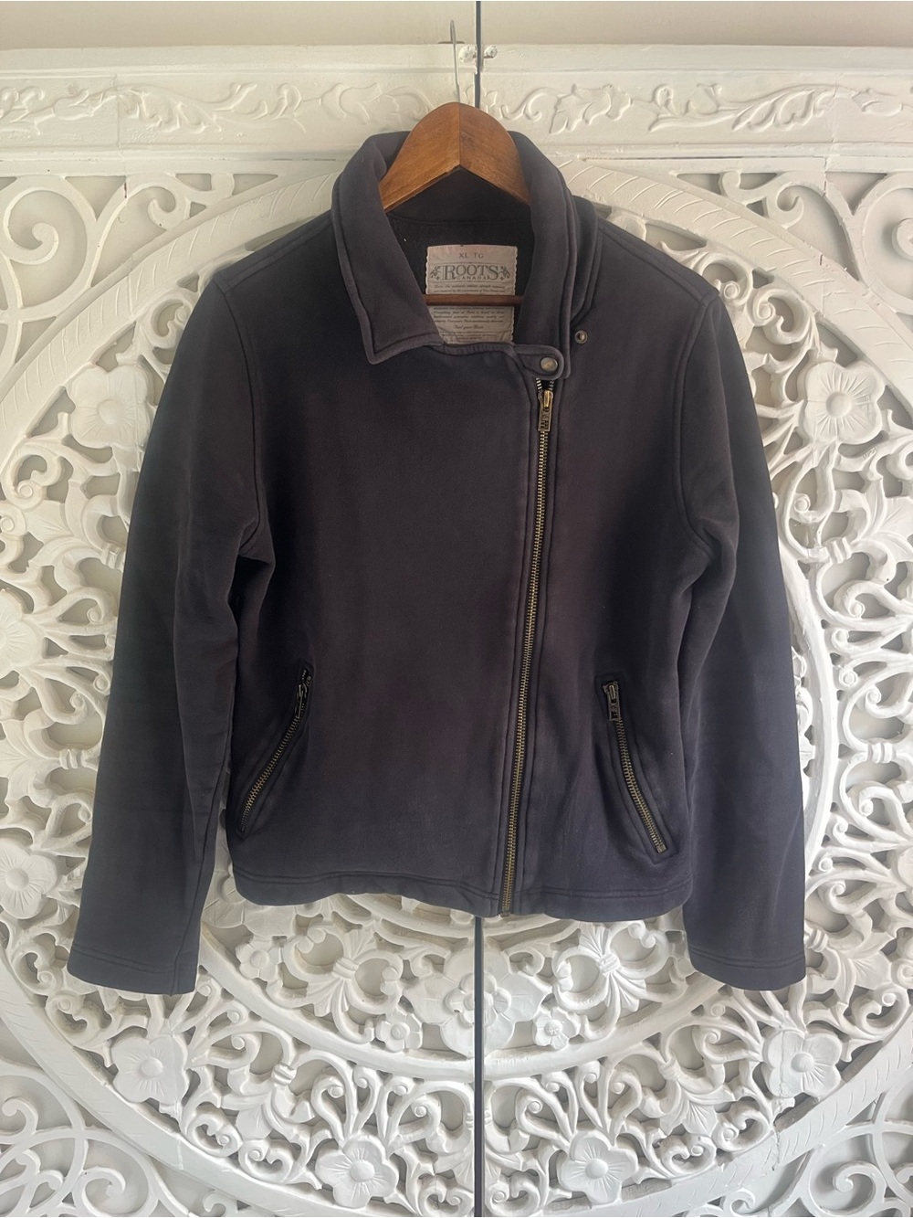 Roots Canada Moto Zip Sweatshirt Jacket Navy XL